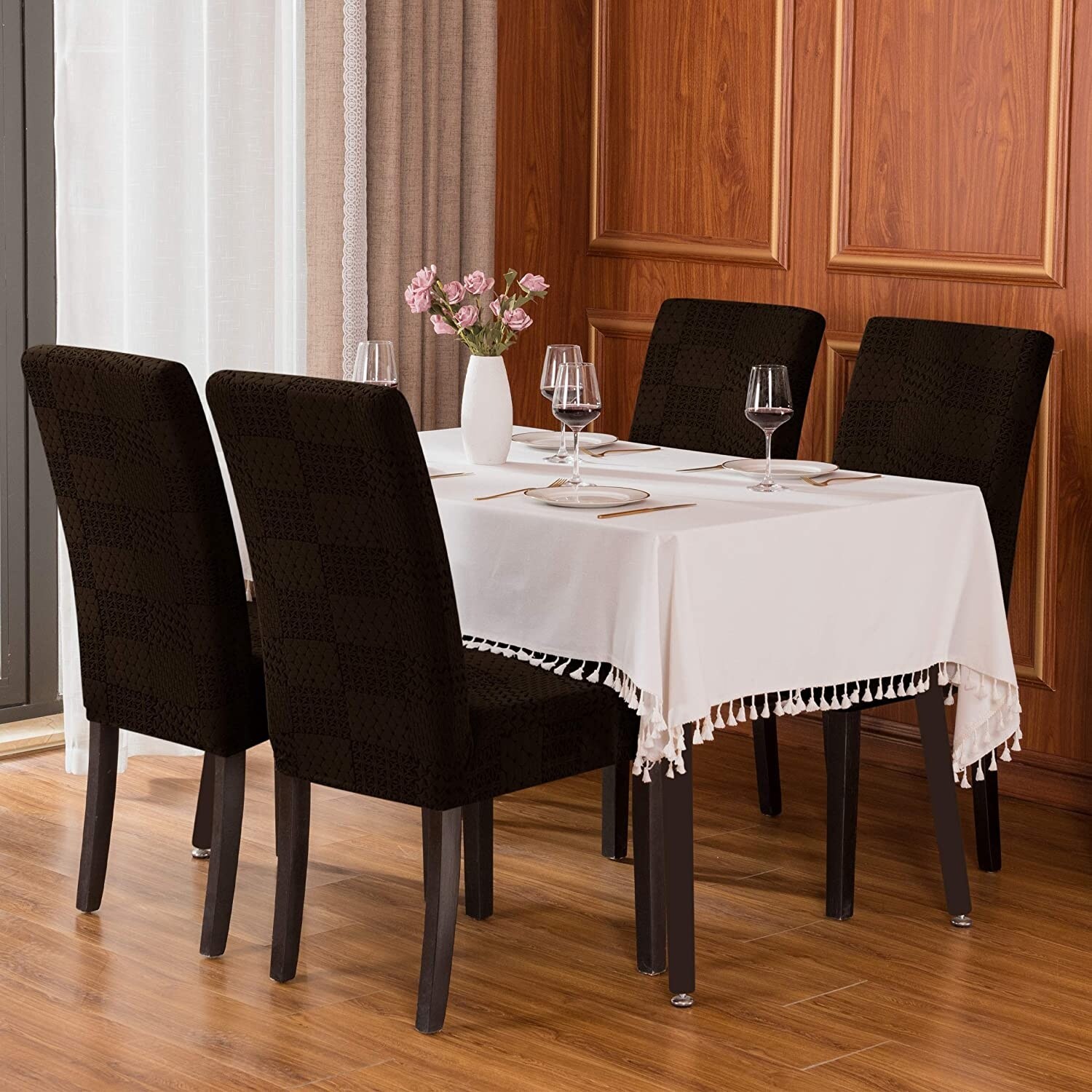subrtex Set of 4 Stretch Dining Room Chair Covers Jacquard Cover Bed Bath Beyond 33090461